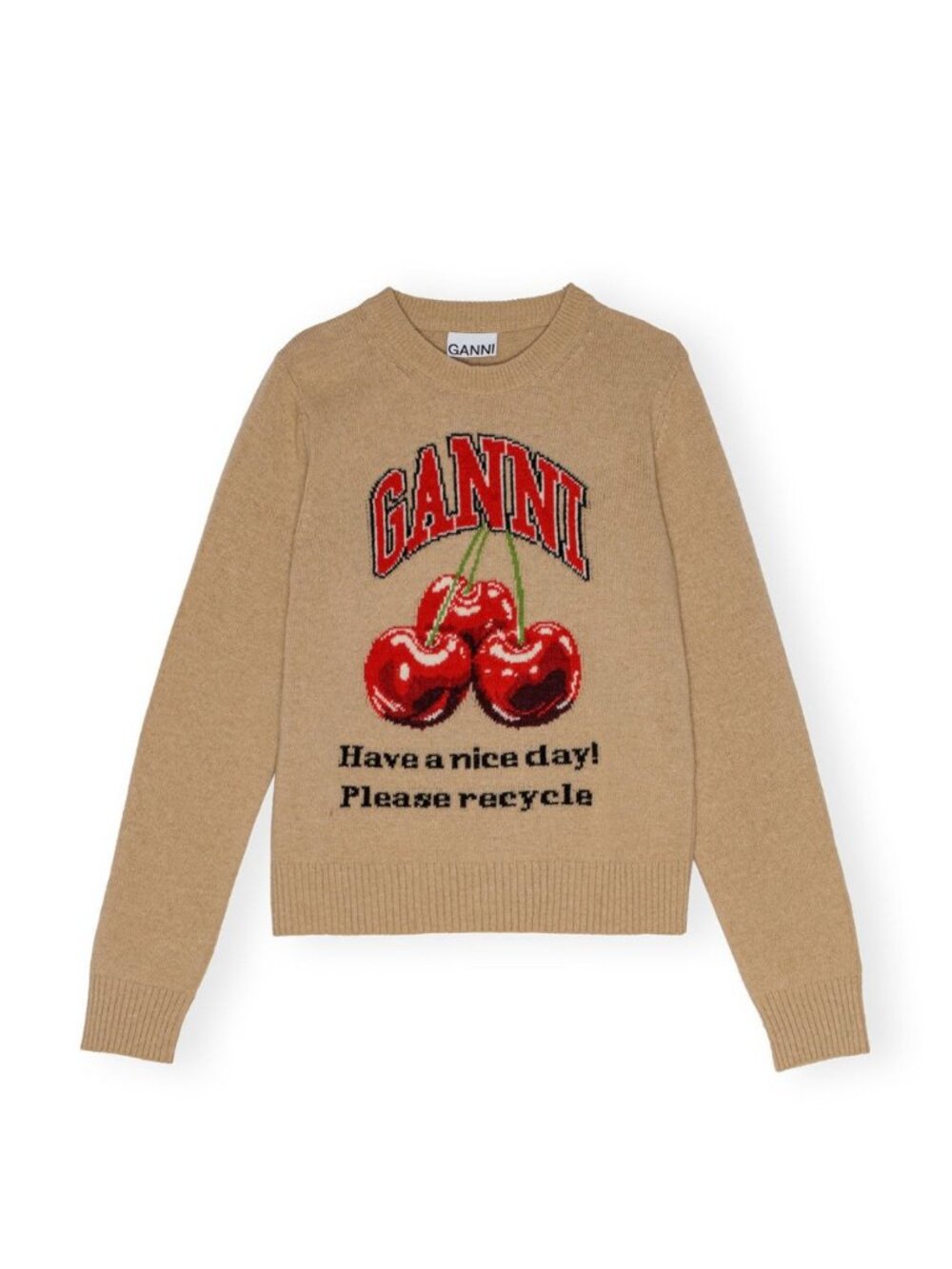 Ganni Cherry Graphic O-Neck Pullover Sweater S